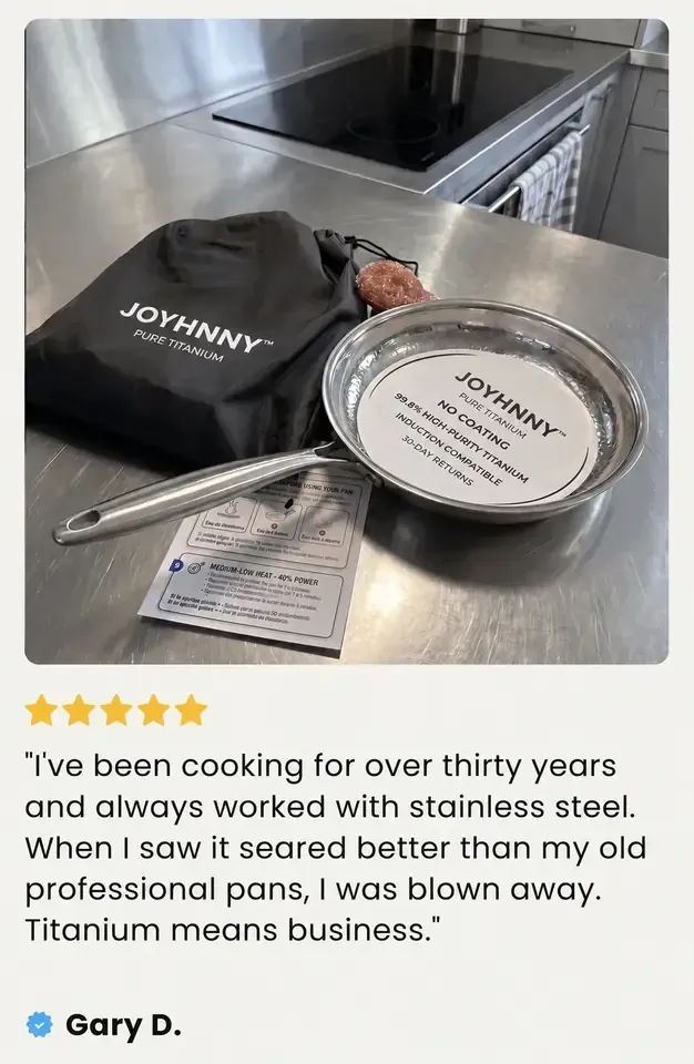 Customer review from Gary D. with the pan in a steel kitchen