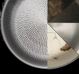 Titanium surface compared with a chipped coated surface